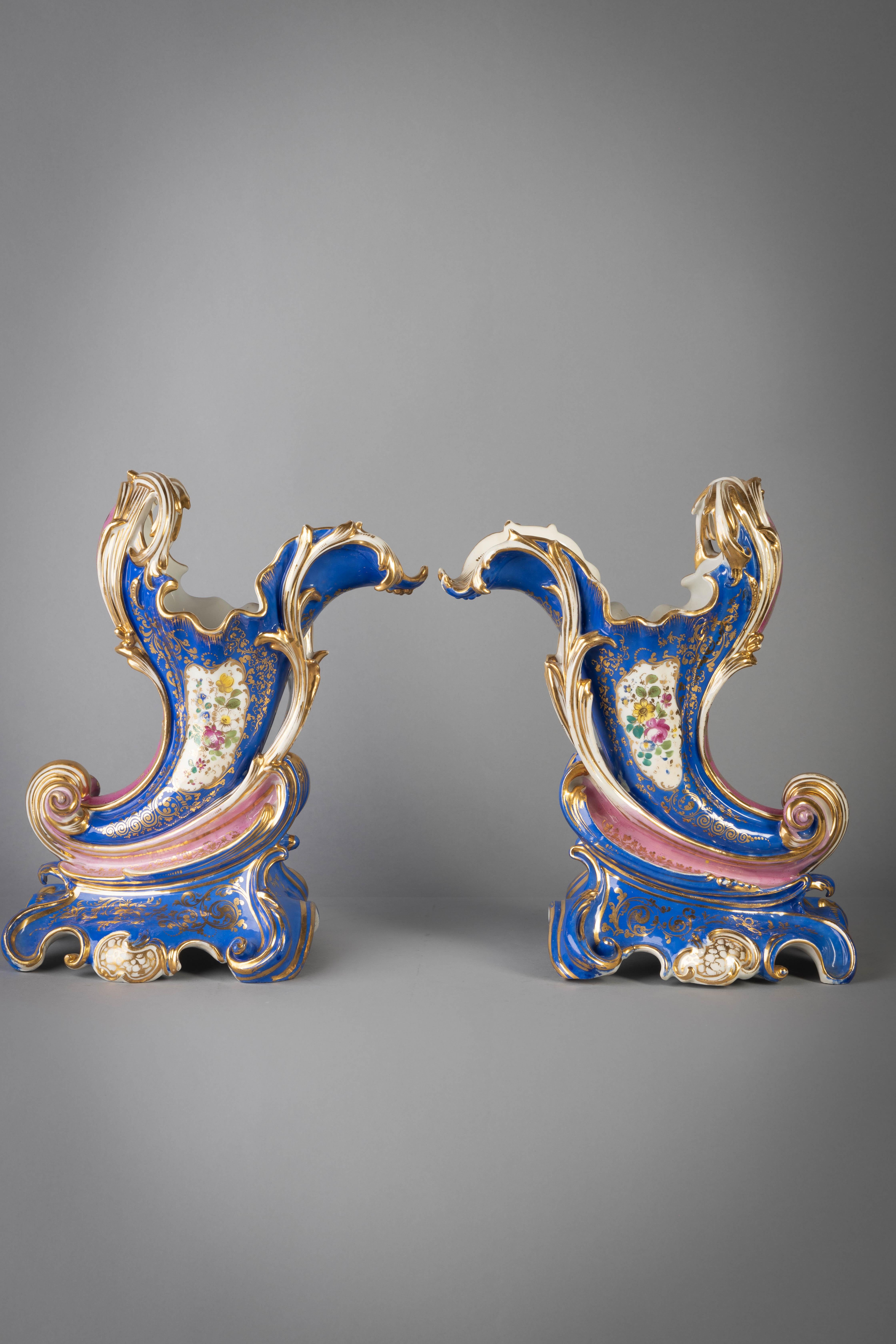 Pair of French porcelain cornucopia vases, circa 1880.