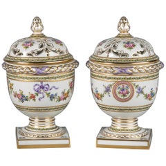 Antique Pair of French Porcelain Covered Potpourri Covered Jars, circa 1890