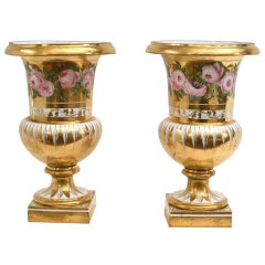 Antique Pair of French Porcelain vases signed Baigol, Limoges. ca 1820.