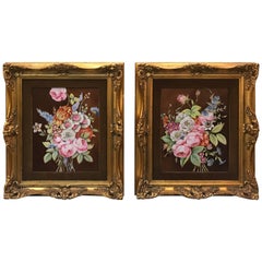 Pair of French Porcelain Hand-Painted Framed Plaques