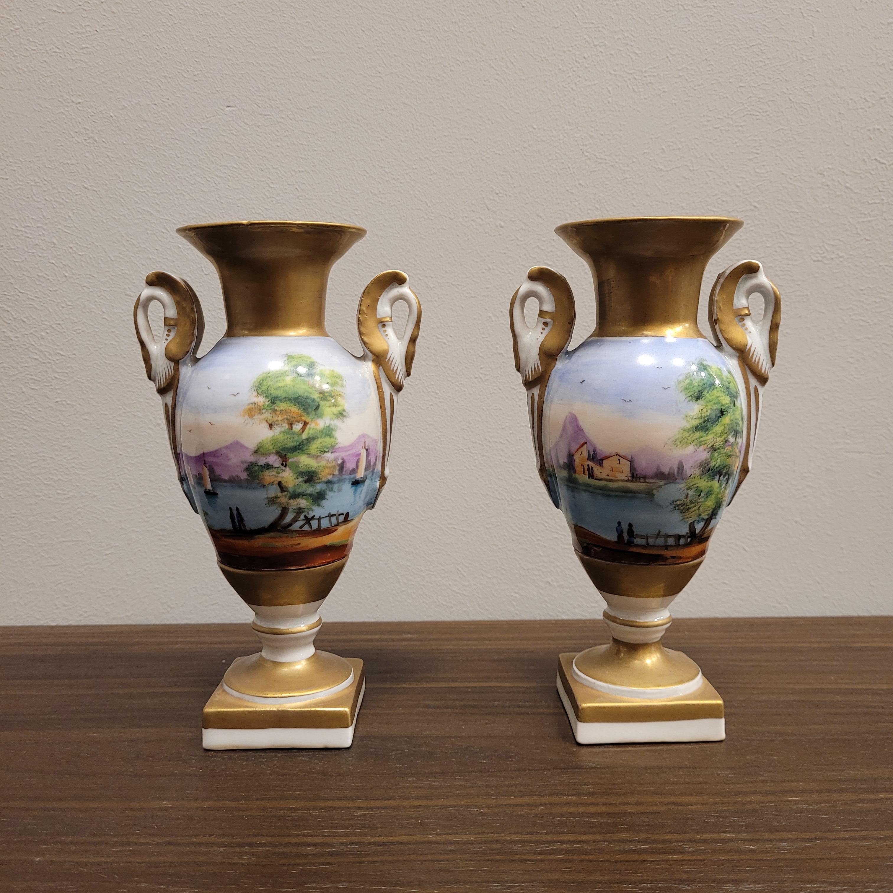 Pair of French Porcelain hand painted Vases  7