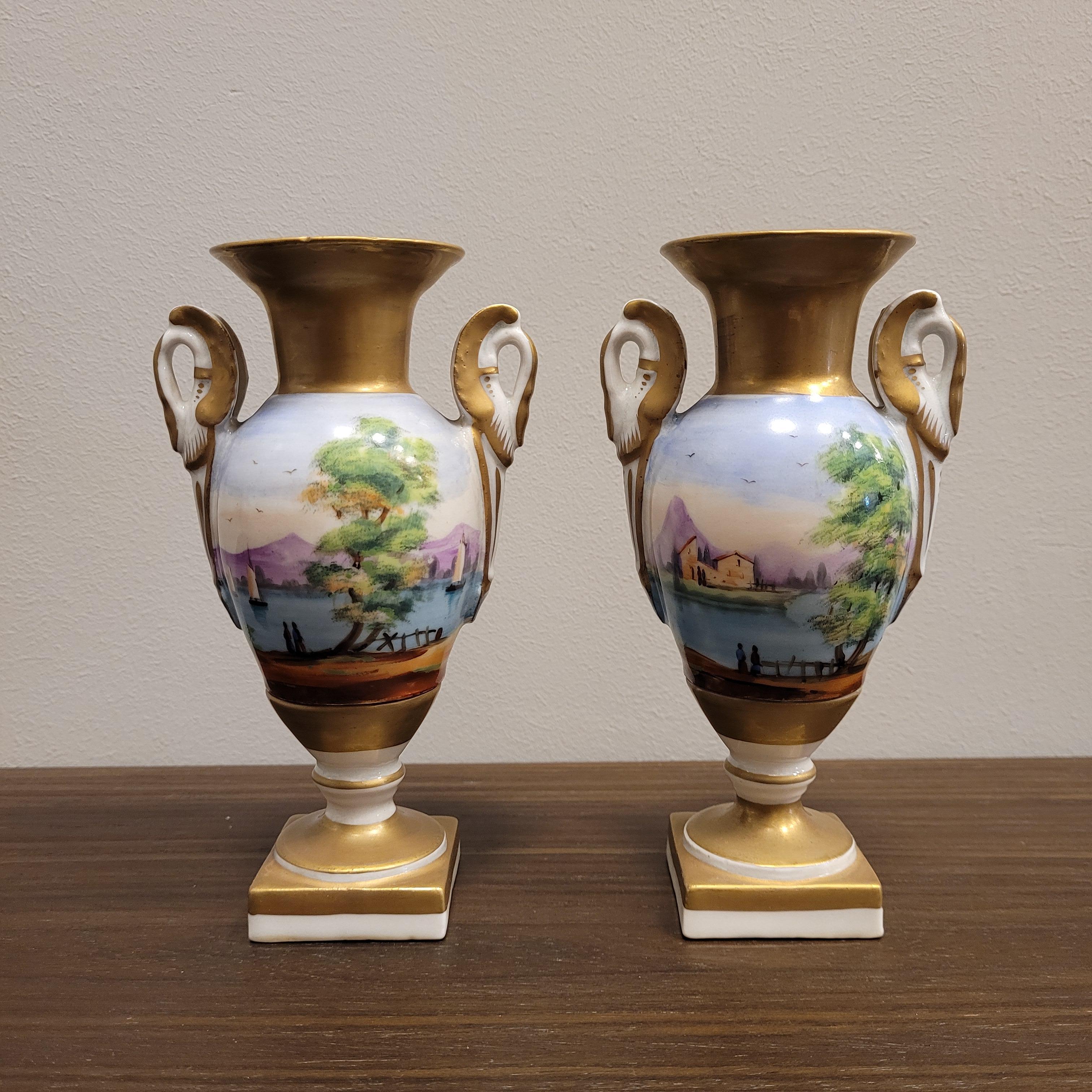 Pair of French Porcelain hand painted Vases  For Sale 8