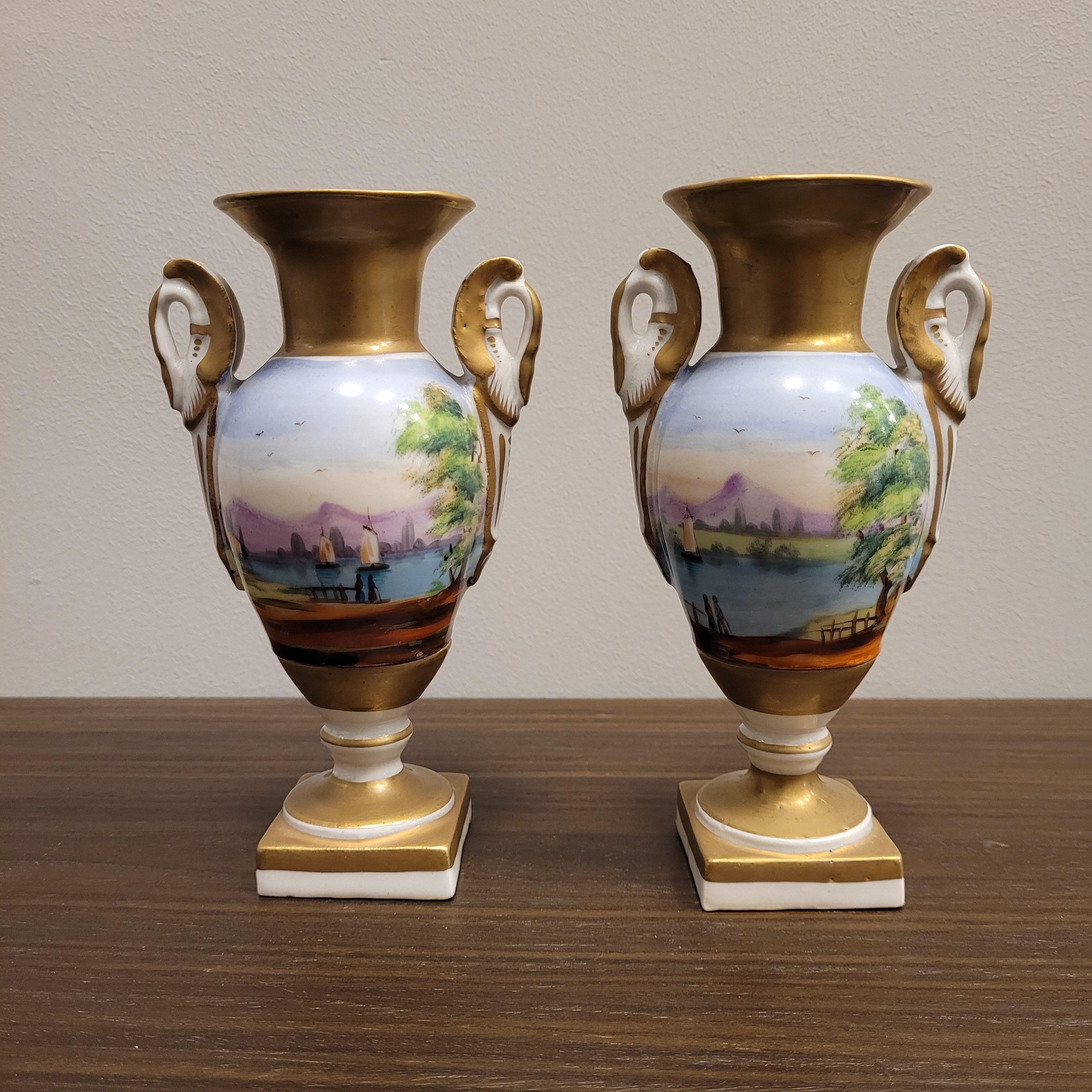 Pair of French Porcelain hand painted Vases  For Sale 10