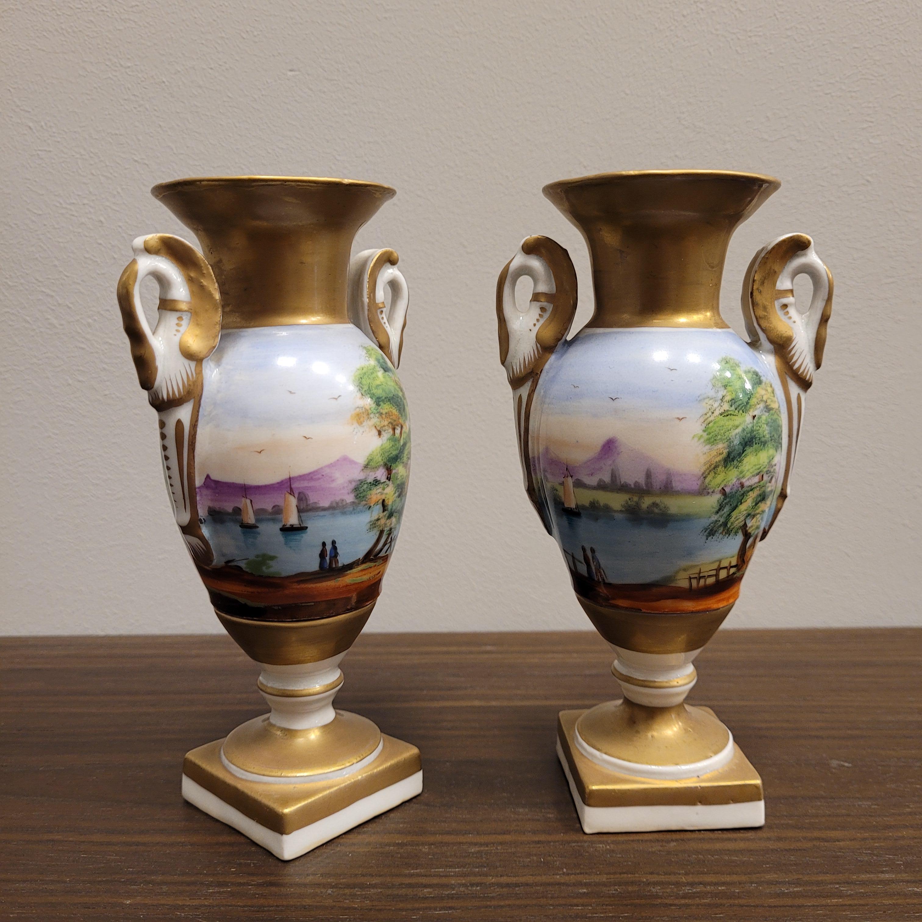 Pair of French Porcelain hand painted Vases  For Sale 11