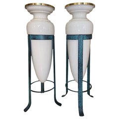 Retro Pair of French Porcelain Lamps