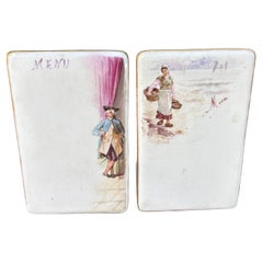 Antique Pair Of French Porcelain Menu Stands