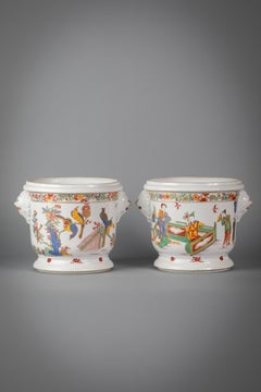 Pair of French Porcelain Orientalist Cachepots, circa 1880