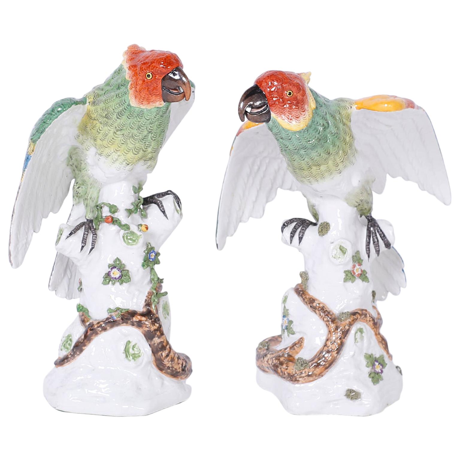Pair of French Porcelain Parrots