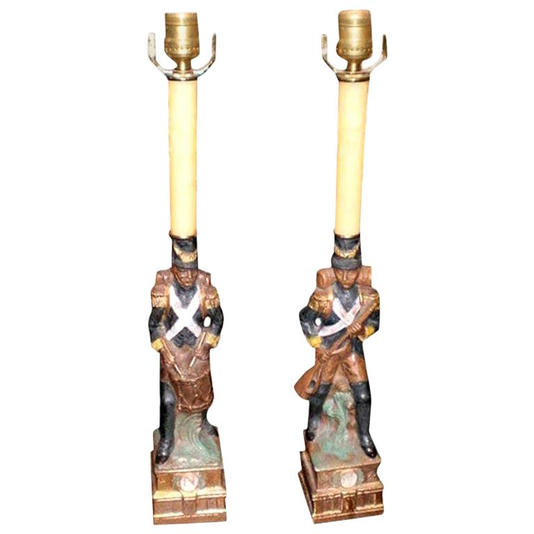 Pair of French Porcelain Soldier Lamps