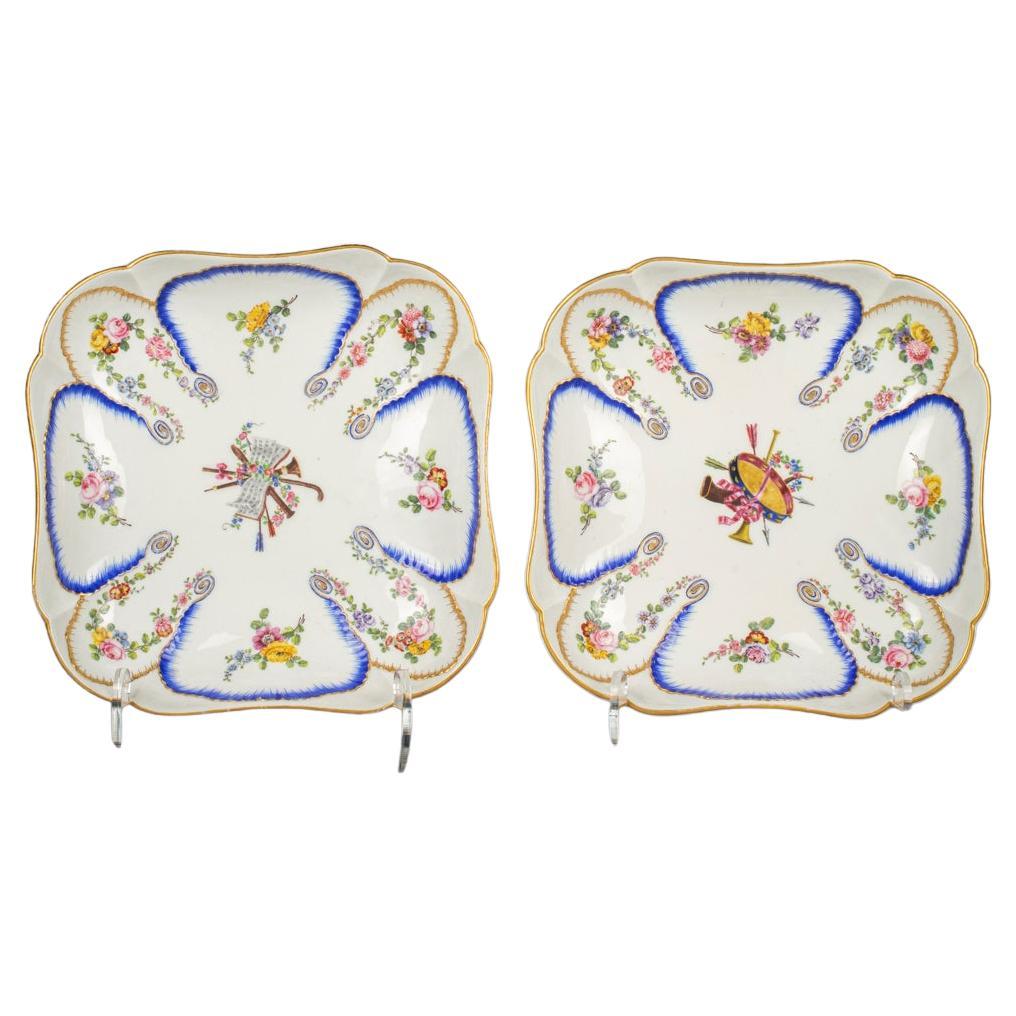Pair of French Porcelain Square Dishes, Sevres, Dated 1765 For Sale
