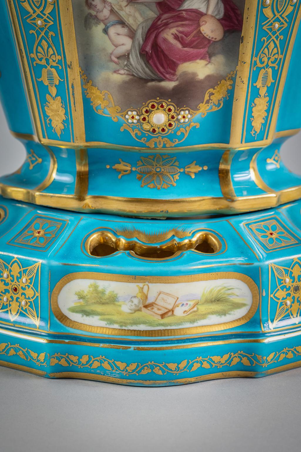 Pair of French Porcelain Turquoise Ground Vase on Stands, circa 1860 For Sale 7