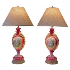 Pair of French Porcelain Urn Shape Table Lamps