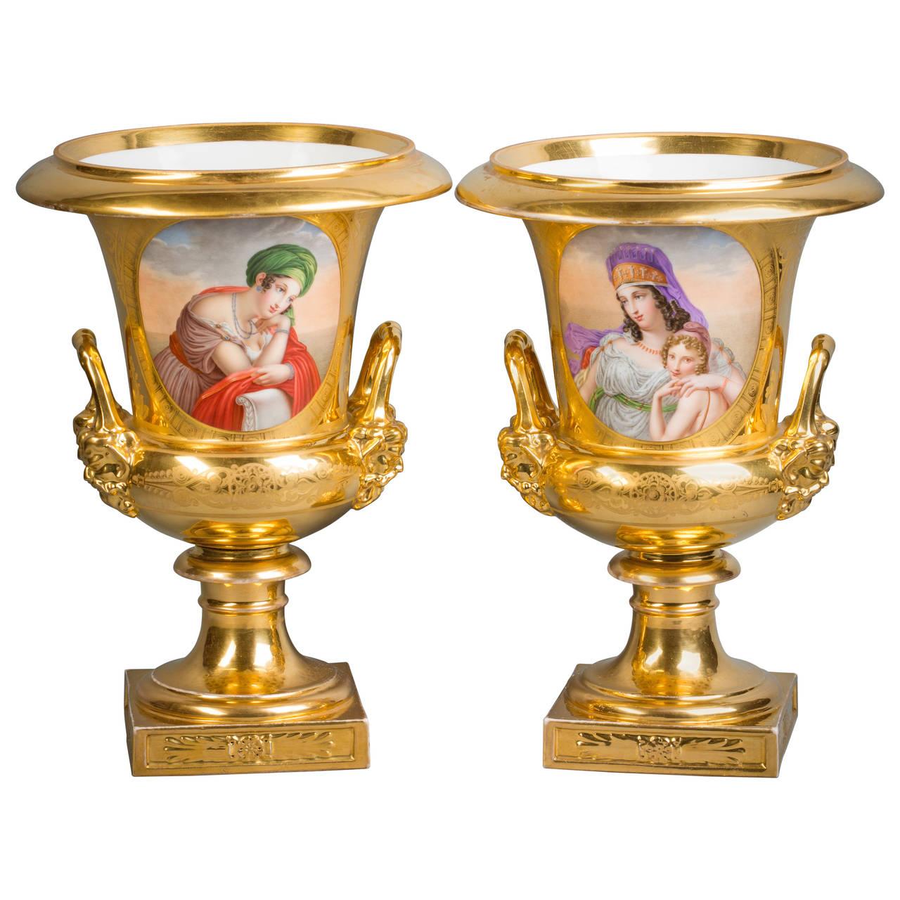 19th Century Pair of French Porcelain Vases, Darte Frères, circa 1820 For Sale