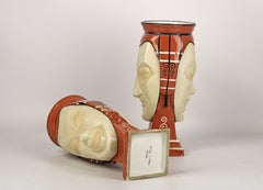 Pair of French Vases Made of Porcelain Representing Two Faces Signed by Aladin