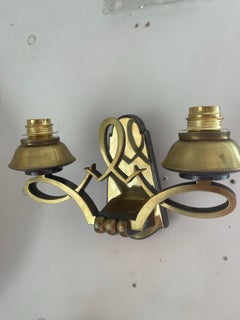 Pair of French Post-War Art Déco Bronze Wall Sconces by Liberos Paris, 1945s