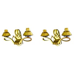 Pair of French Post-War Art Déco Bronze Wall Sconces by Liberos Paris, 1945s