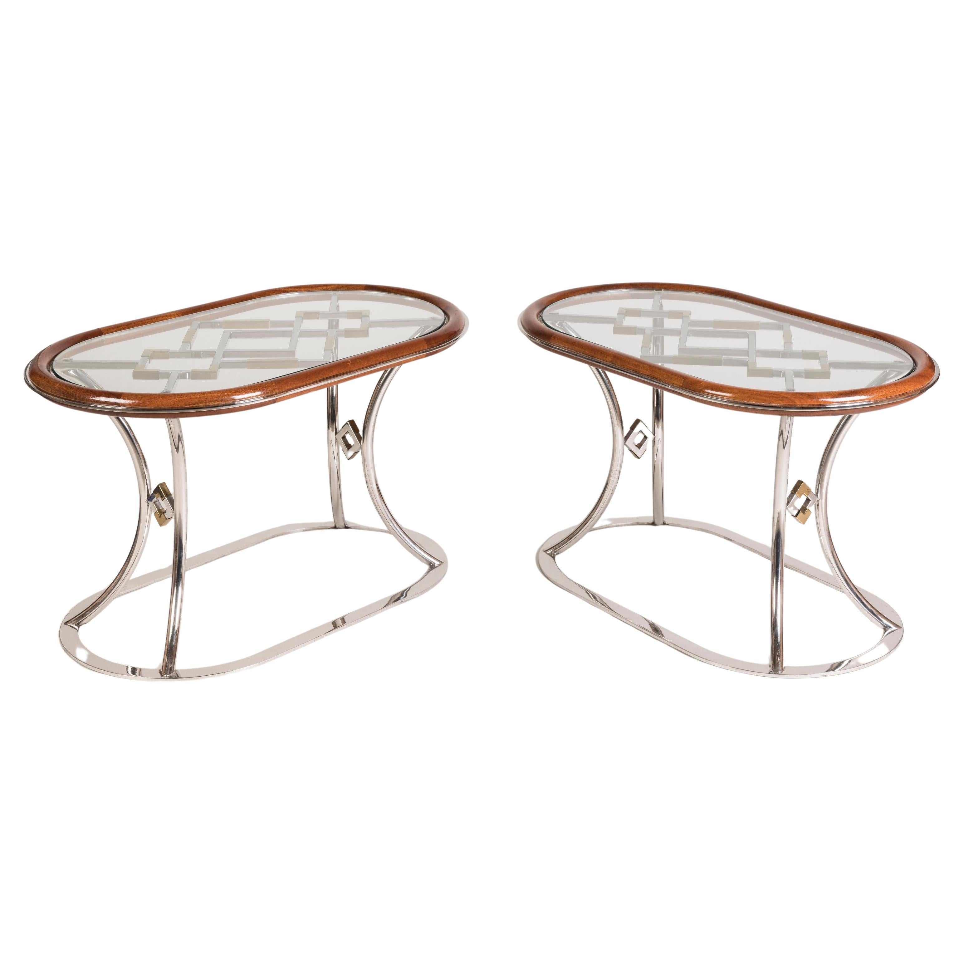 Pair of French Post-War Modernist Oval Coffee Tables attributed to Maison Jansen For Sale