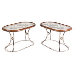 Paire de tables basses ovales modernistes françaises d'après-guerre attribuées à la Maison Jansen