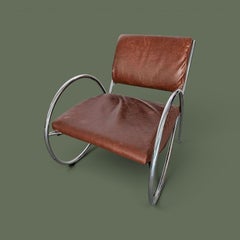 Paire de fauteuils de salon postmodernes français, chrome et cuir cognac, années 1980