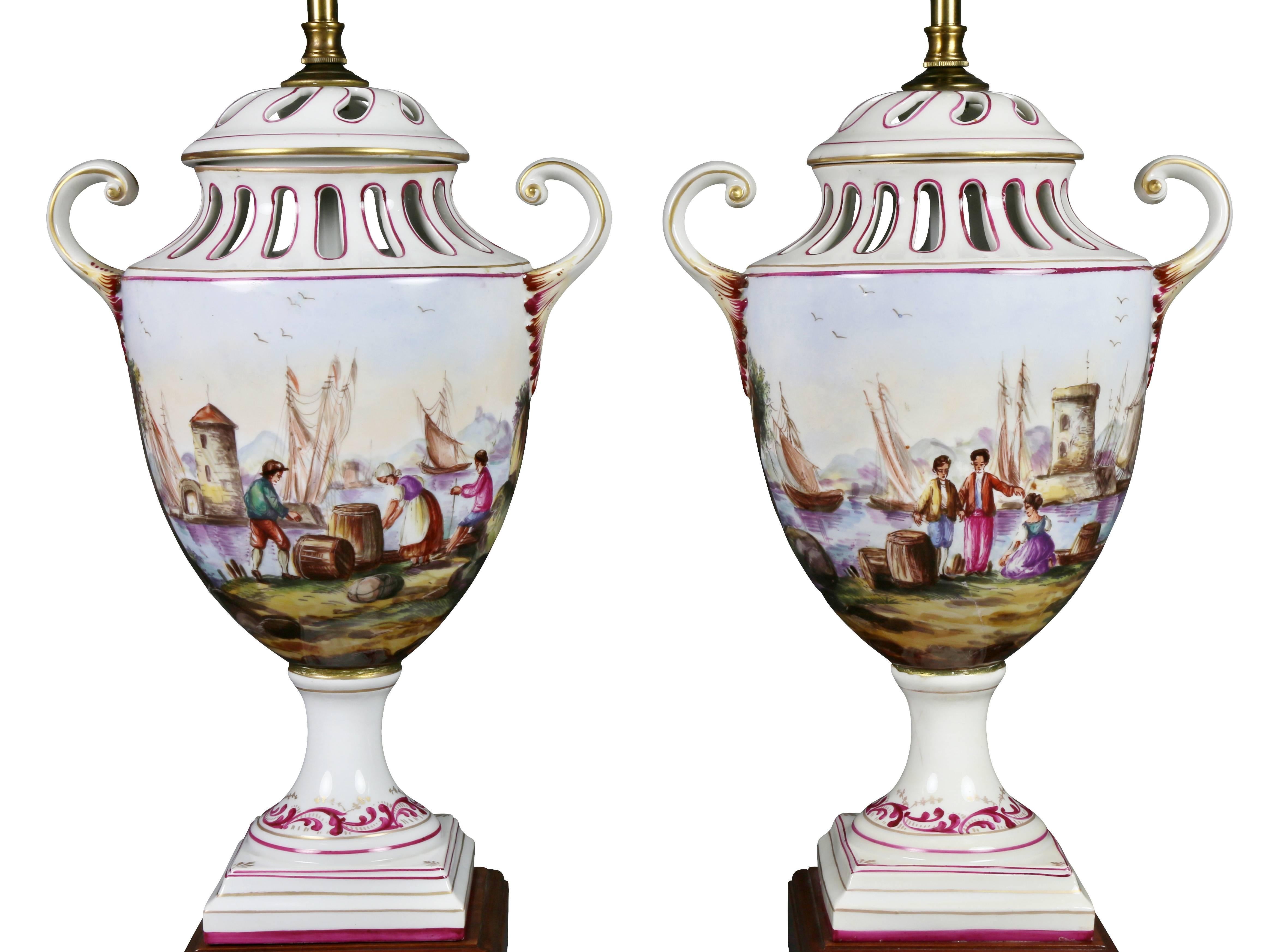 Neoclassical Pair of French Pottery Lamps