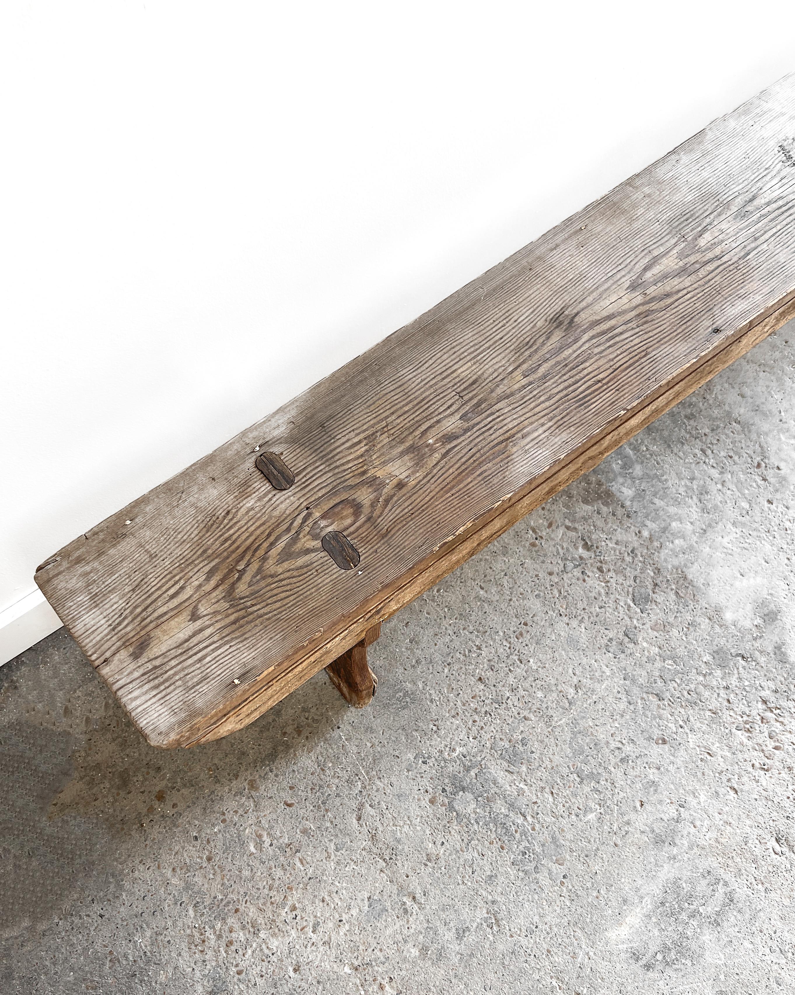 19th Century Pair of French Primitive Weathered Pine Benches
