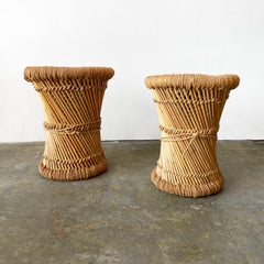 Pair of French Primitive Woven Stools