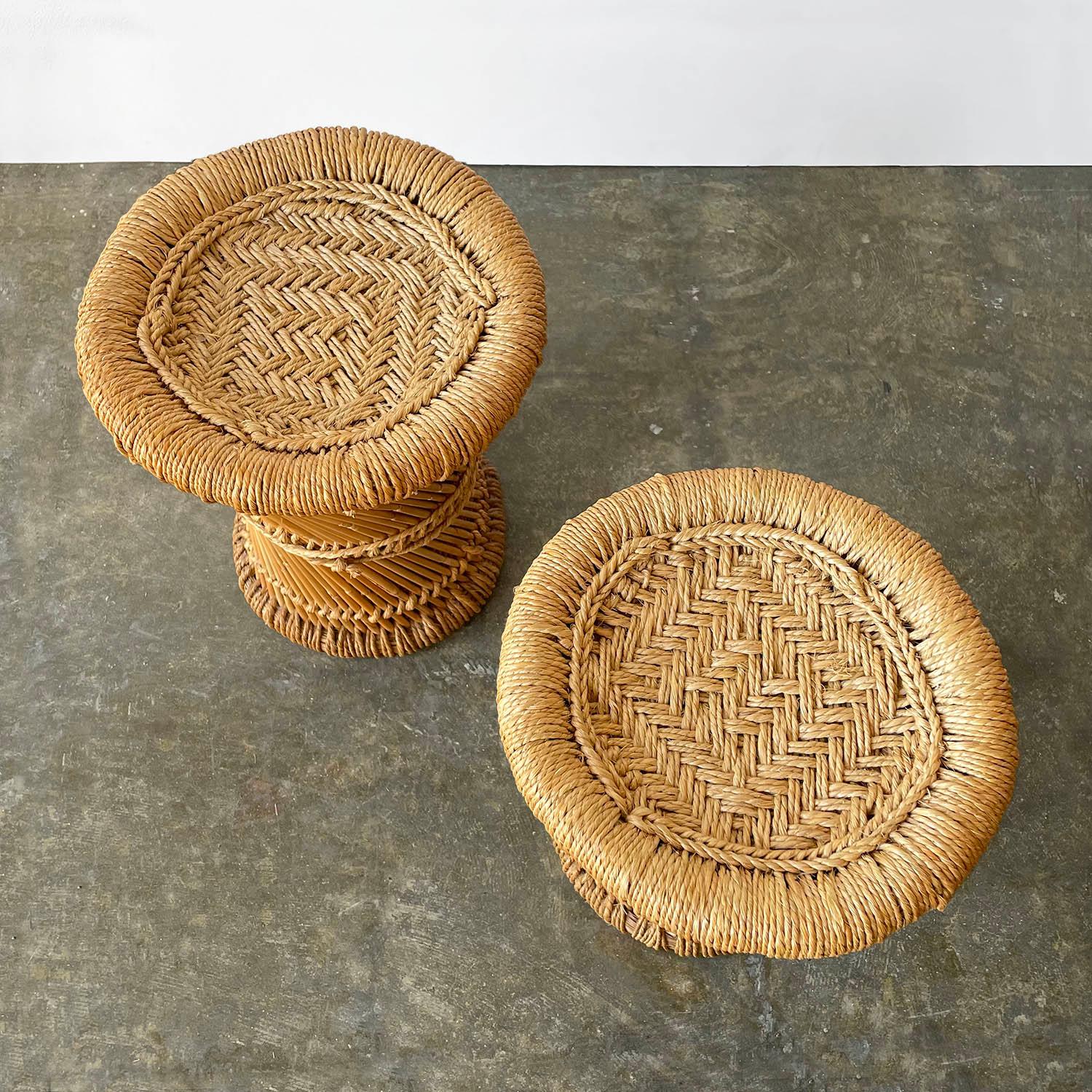 Late 20th Century Pair of French Primitive Woven Stools