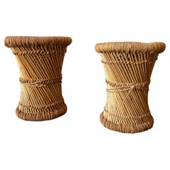 Pair of French Primitive Woven Stools