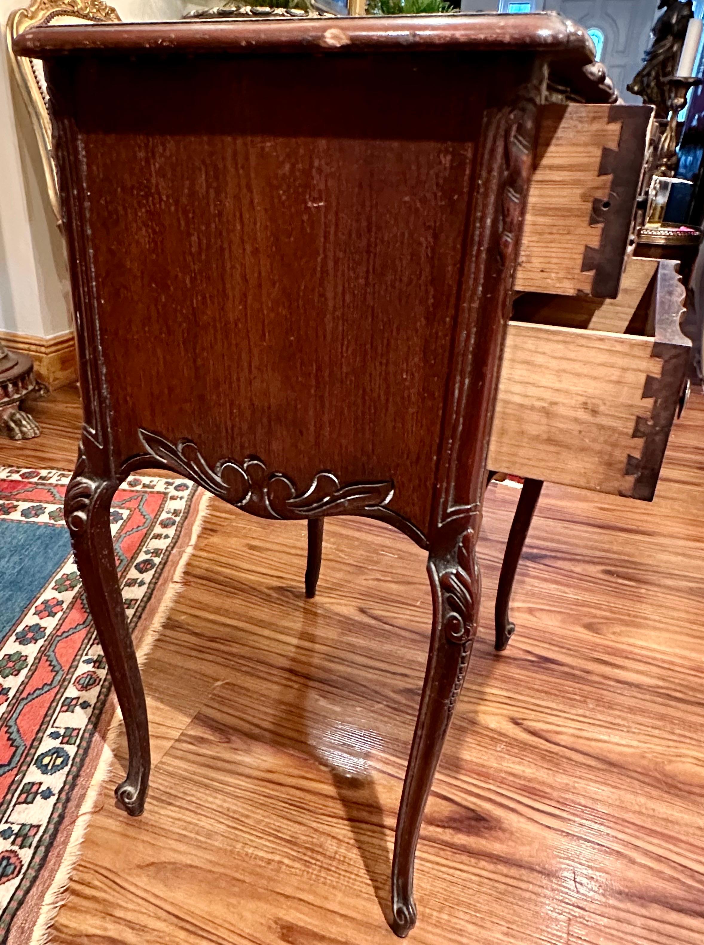 Pair of French Provincial Antique Marble Top Walnut Commodes. For Sale 3