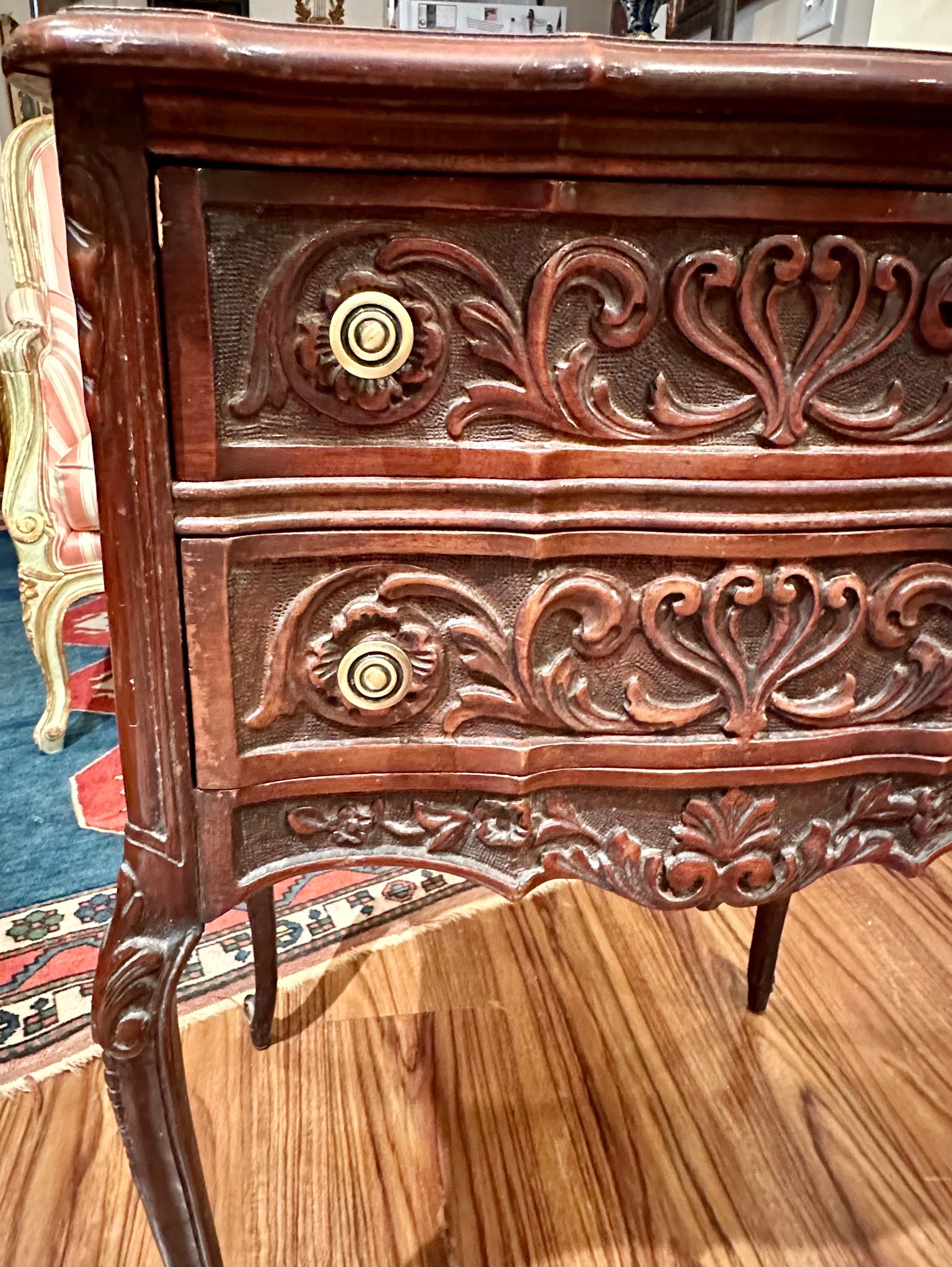 19th Century Pair of French Provincial Antique Marble Top Walnut Commodes. For Sale