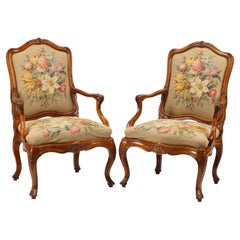 Pair of French Provincial Armchairs with Tapestry Upholstery, 18th Century