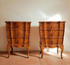 Pair of French Provincial Bedside Cabinets in Walnut Marquetry, Early 1900s