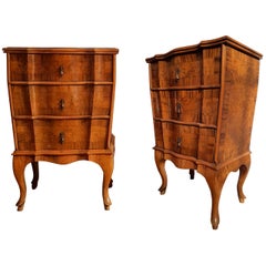 Pair of French Provincial Bedside Cabinets in Walnut Marquetry, Early 1900s