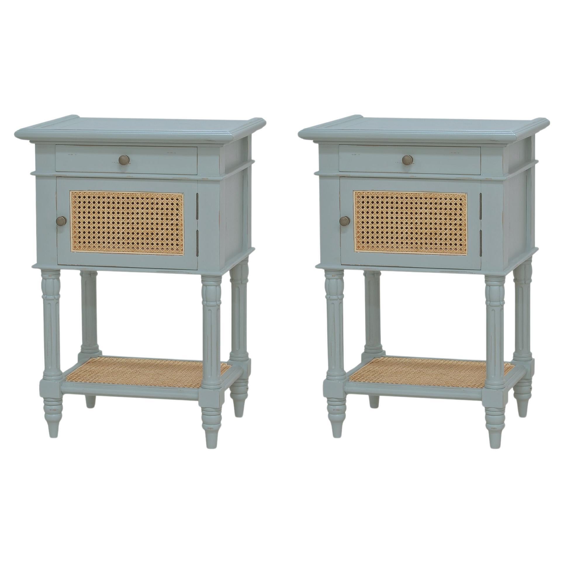 Pair of French Provincial Blue Painted End Tables