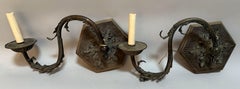Pair of French Provincial Bronze Wall Sconces with Leaf Ornaments
