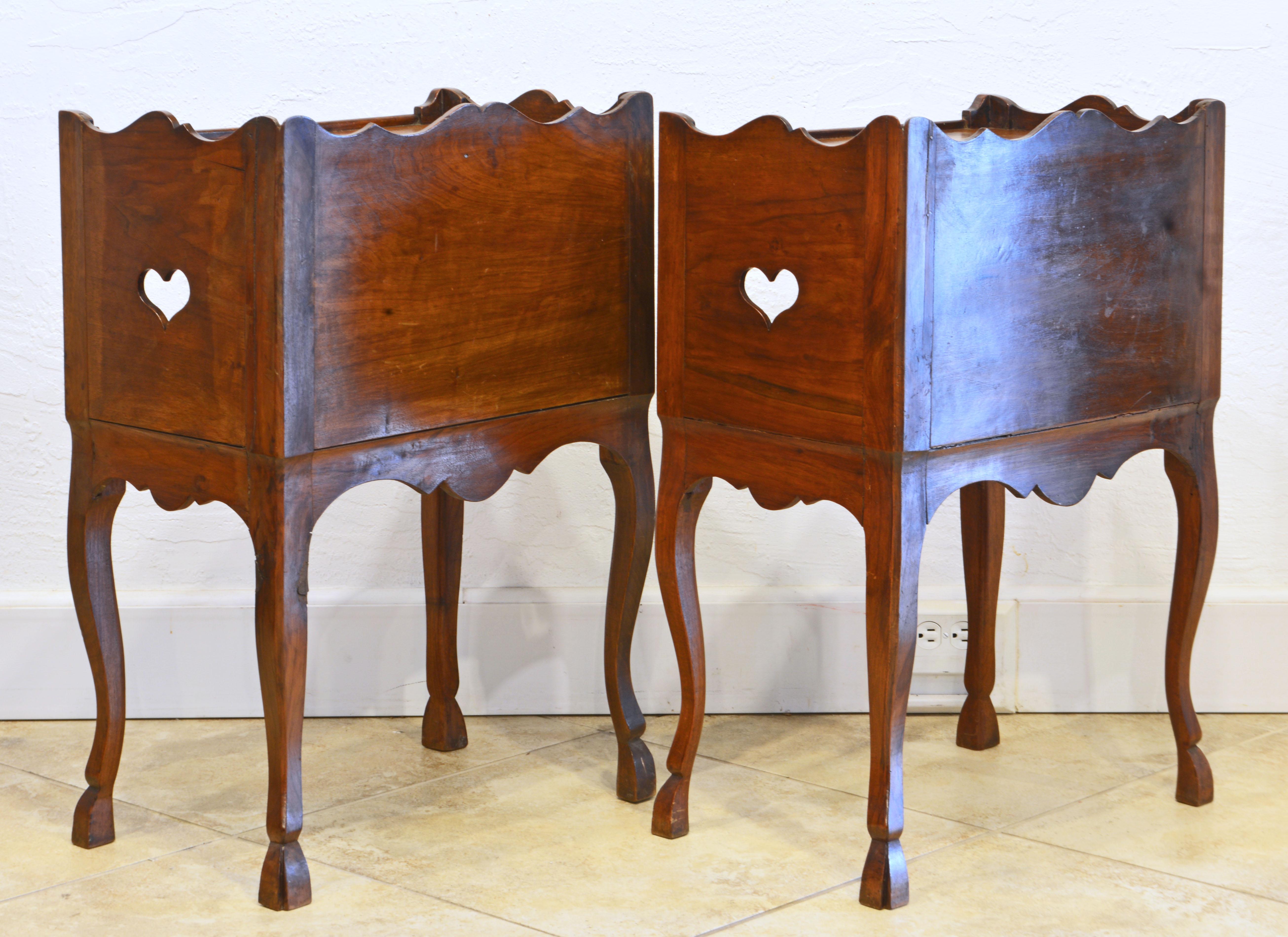 19th Century Pair of French Provincial Carved Walnut Side Tables with Concealed Drawers