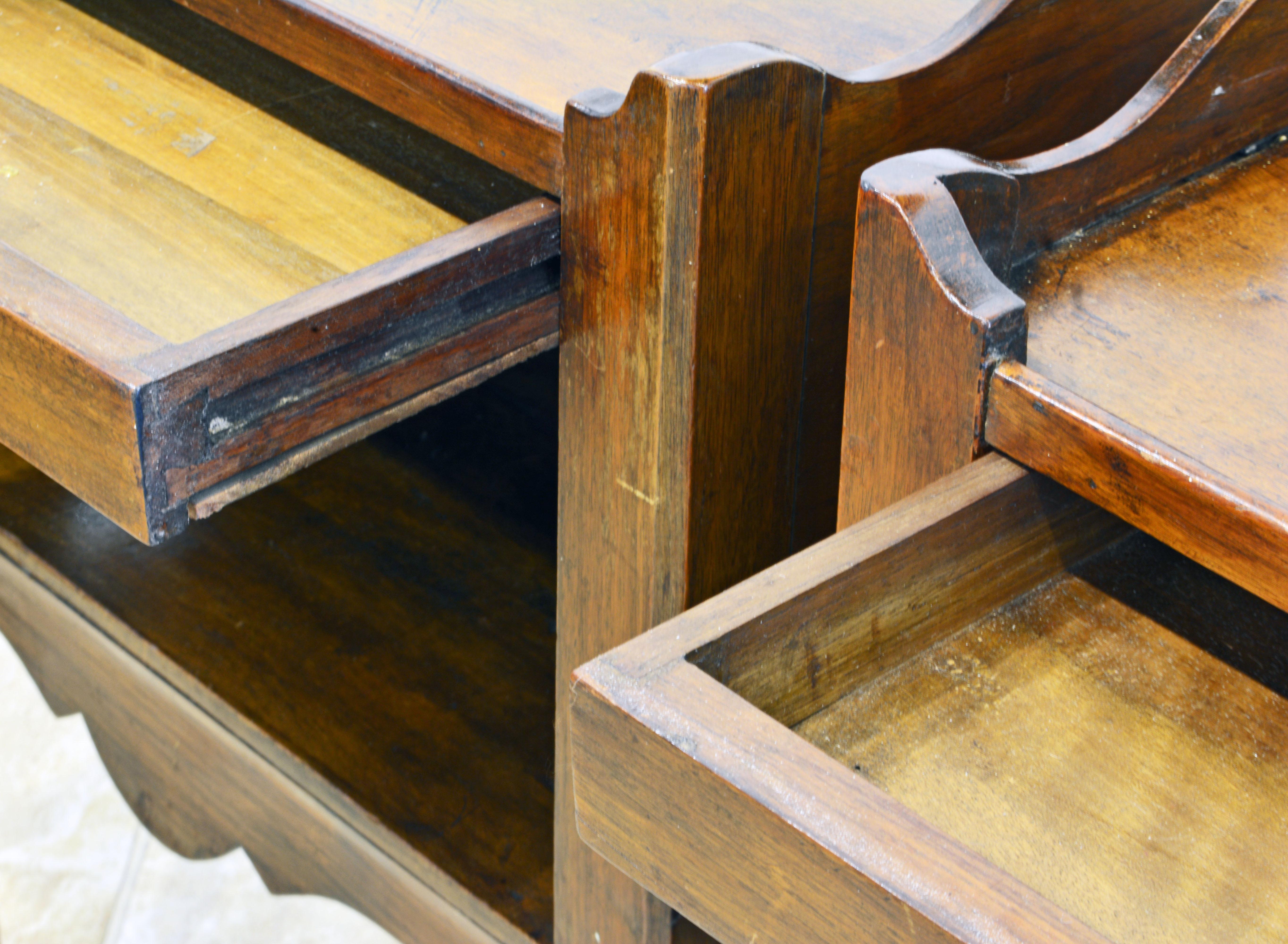 Pair of French Provincial Carved Walnut Side Tables with Concealed Drawers 1