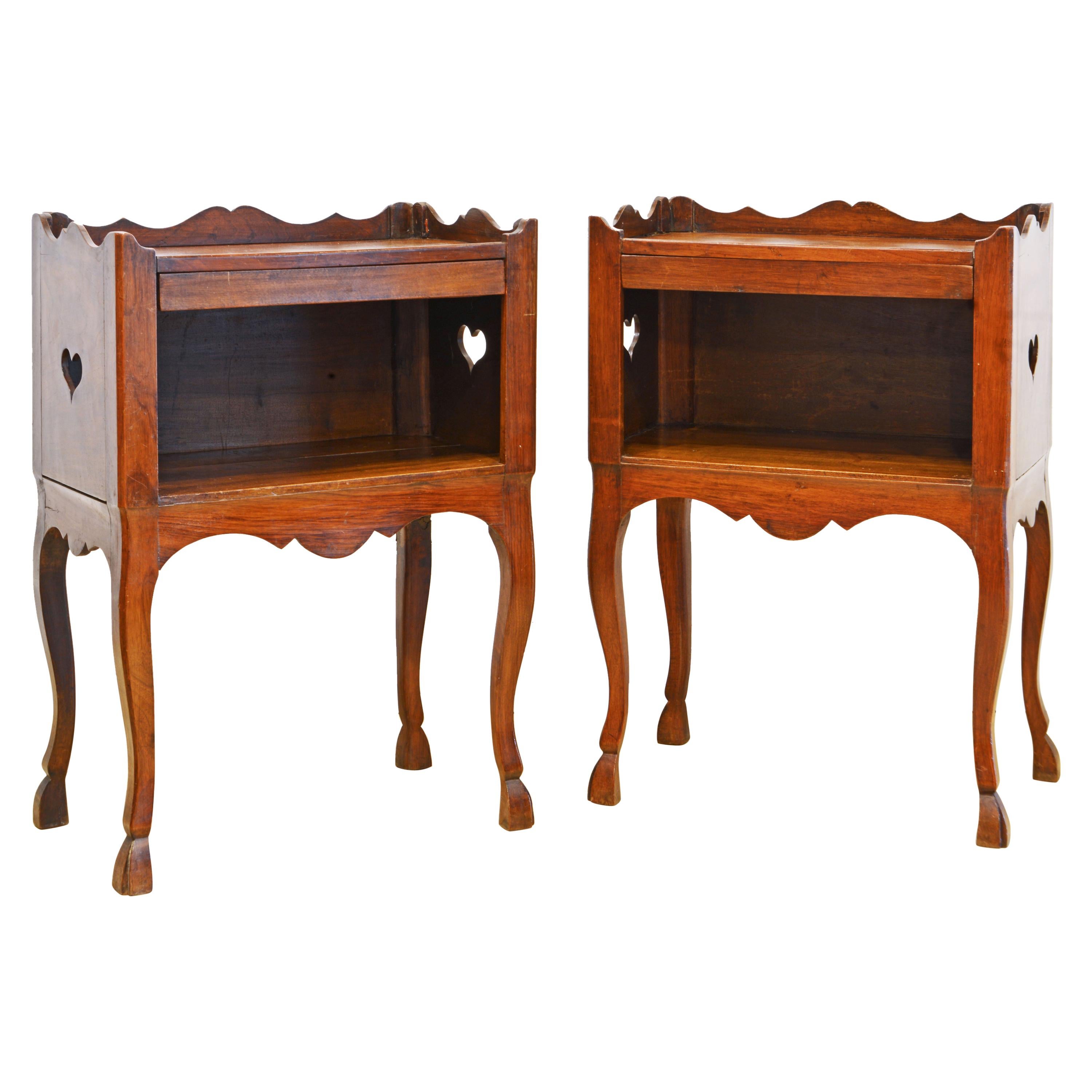 Pair of French Provincial Carved Walnut Side Tables with Concealed Drawers