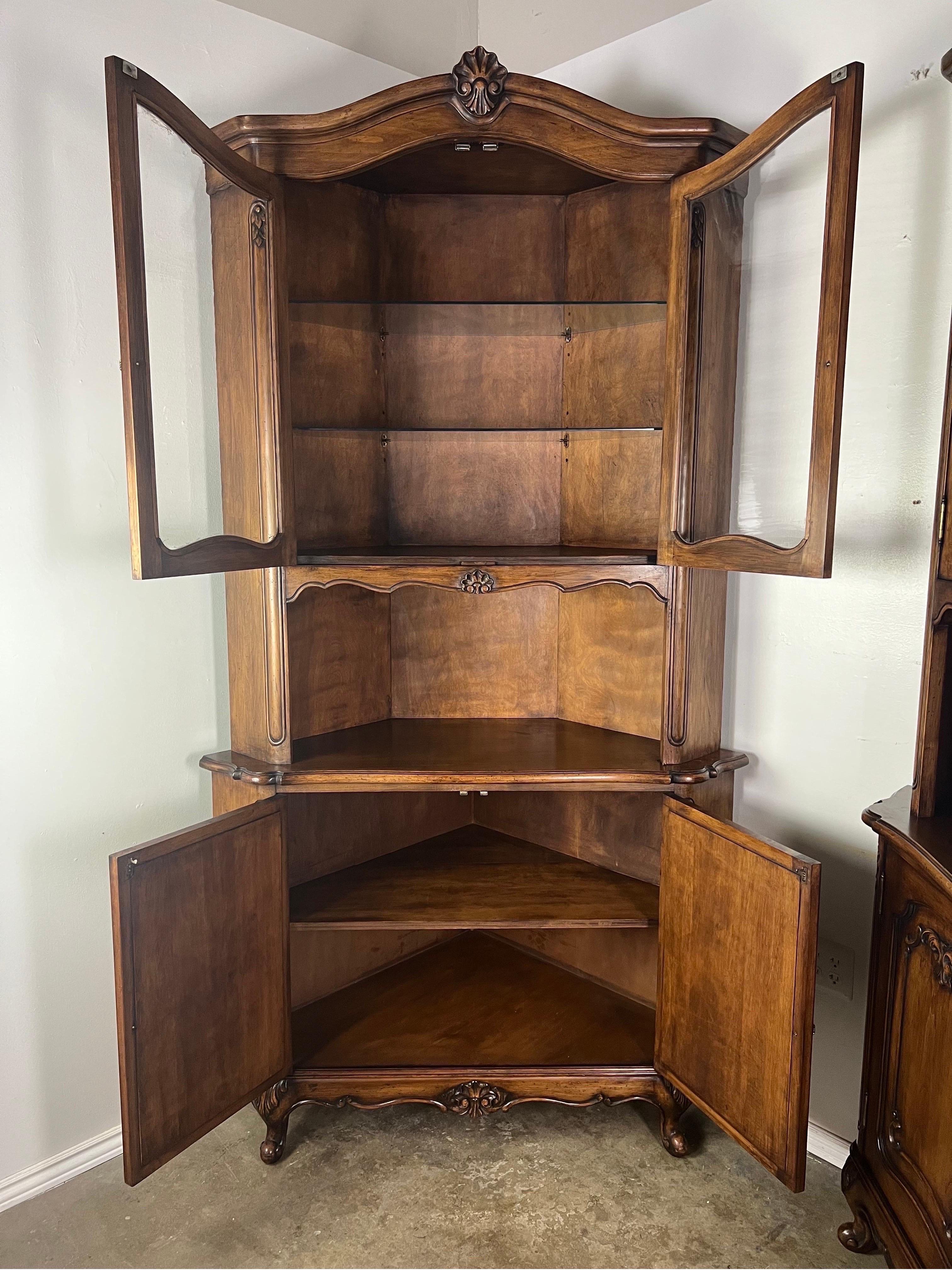 Louis XV Pair of French Provincial Corner Cabinets C. 1940s