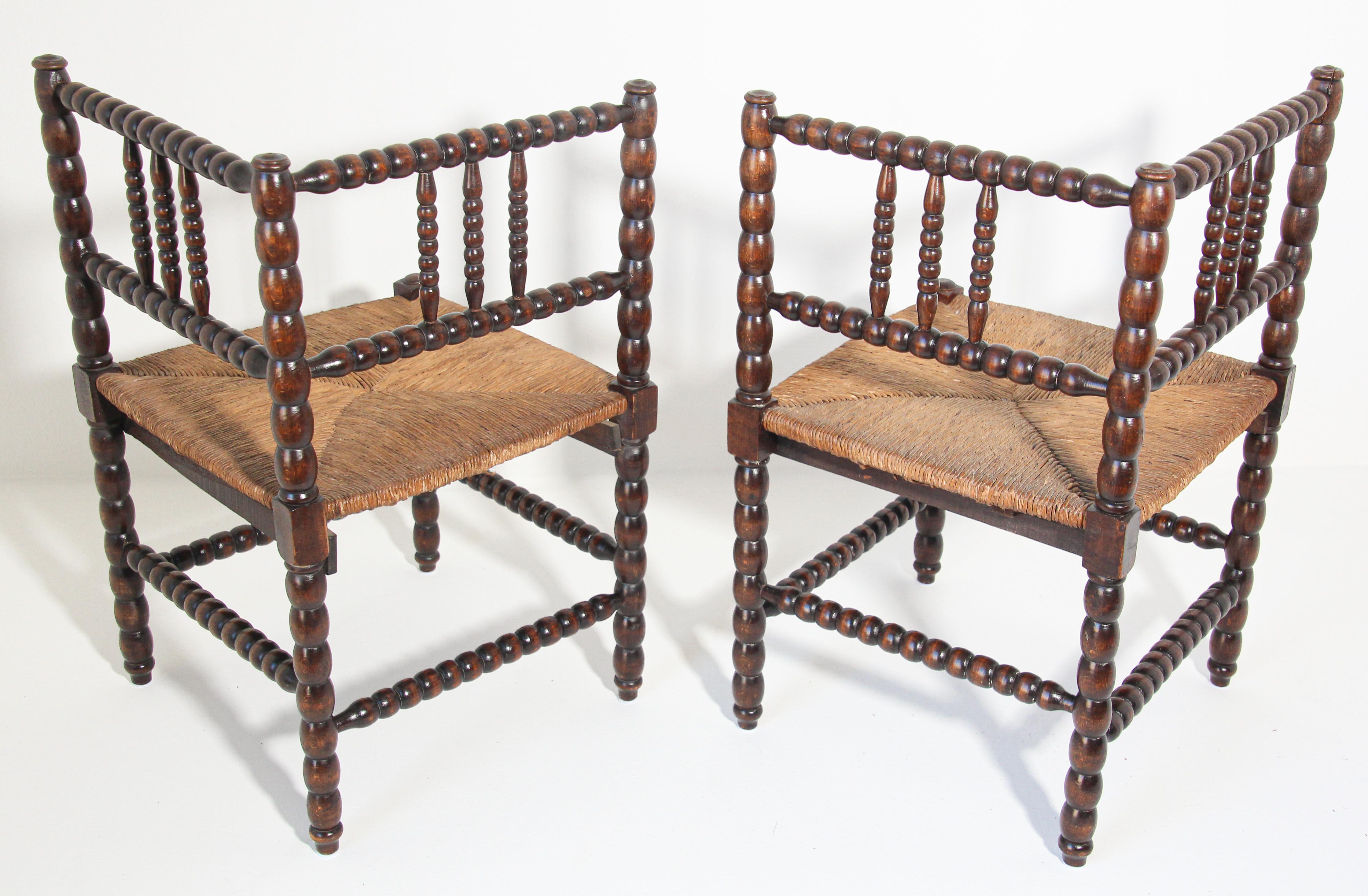 Rush Pair of French Provincial Corner Chairs
