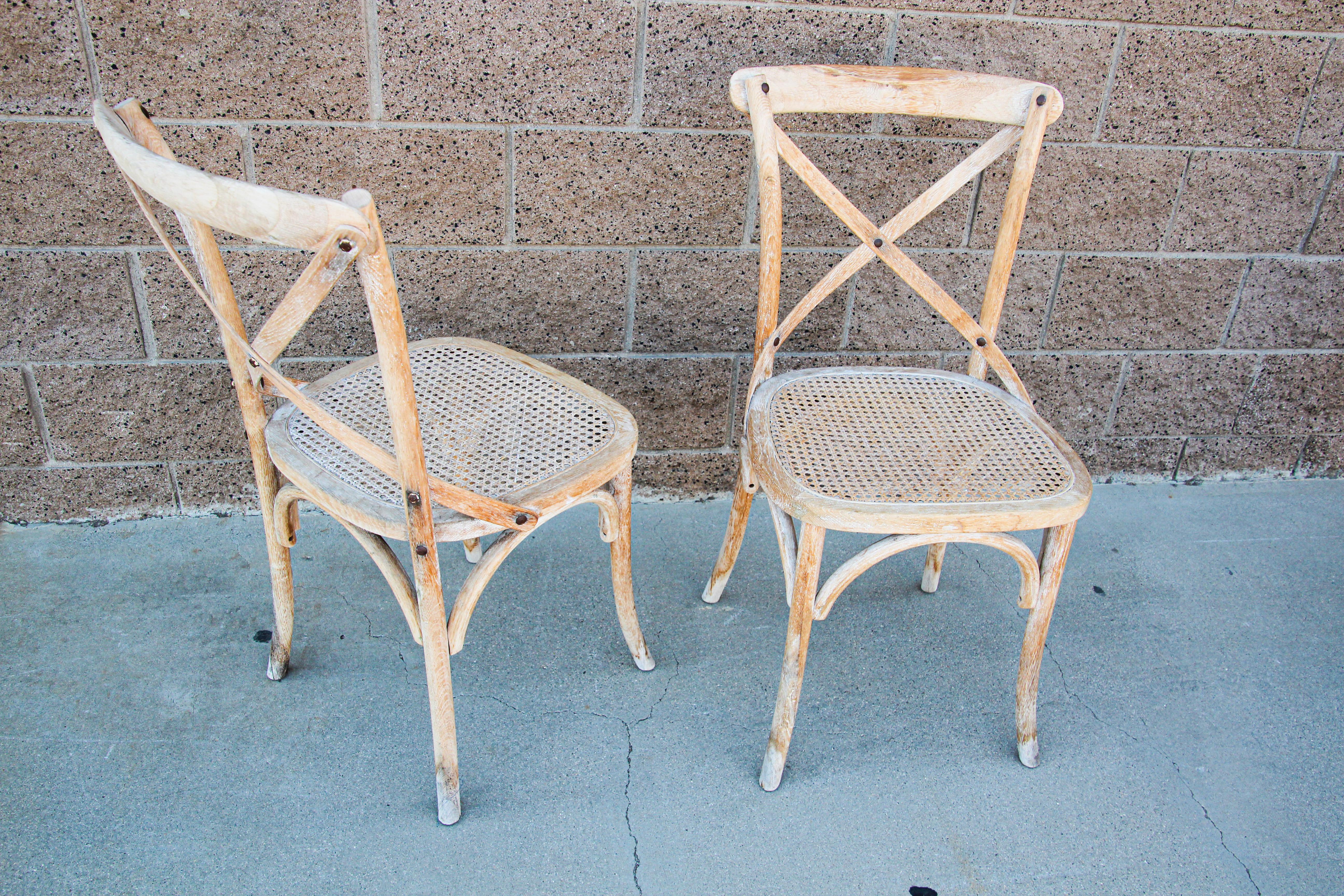Pair of French Provincial Country Style Distressed Chairs For Sale 4