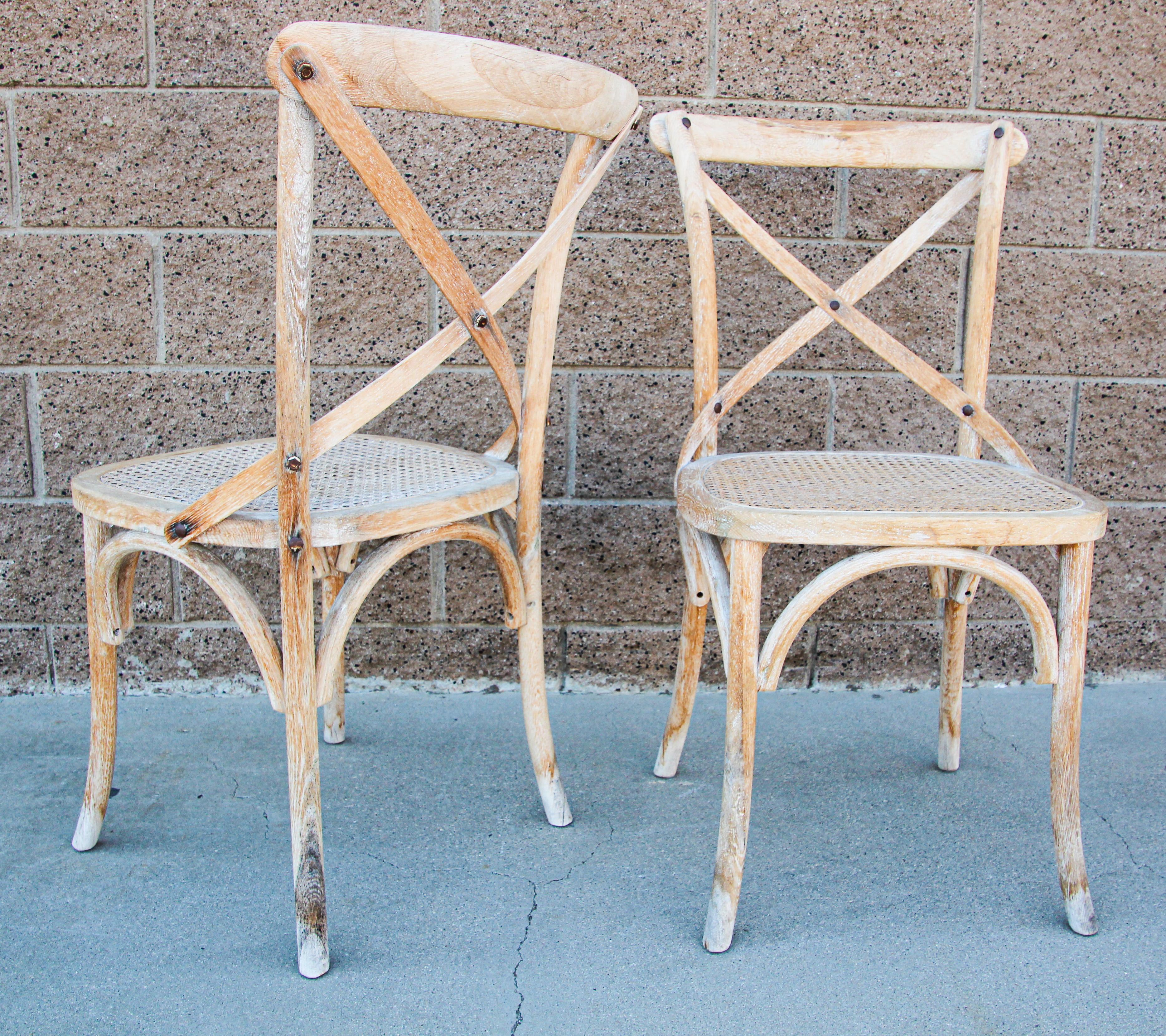 Pair of French Provincial Country Style Distressed Chairs For Sale 6
