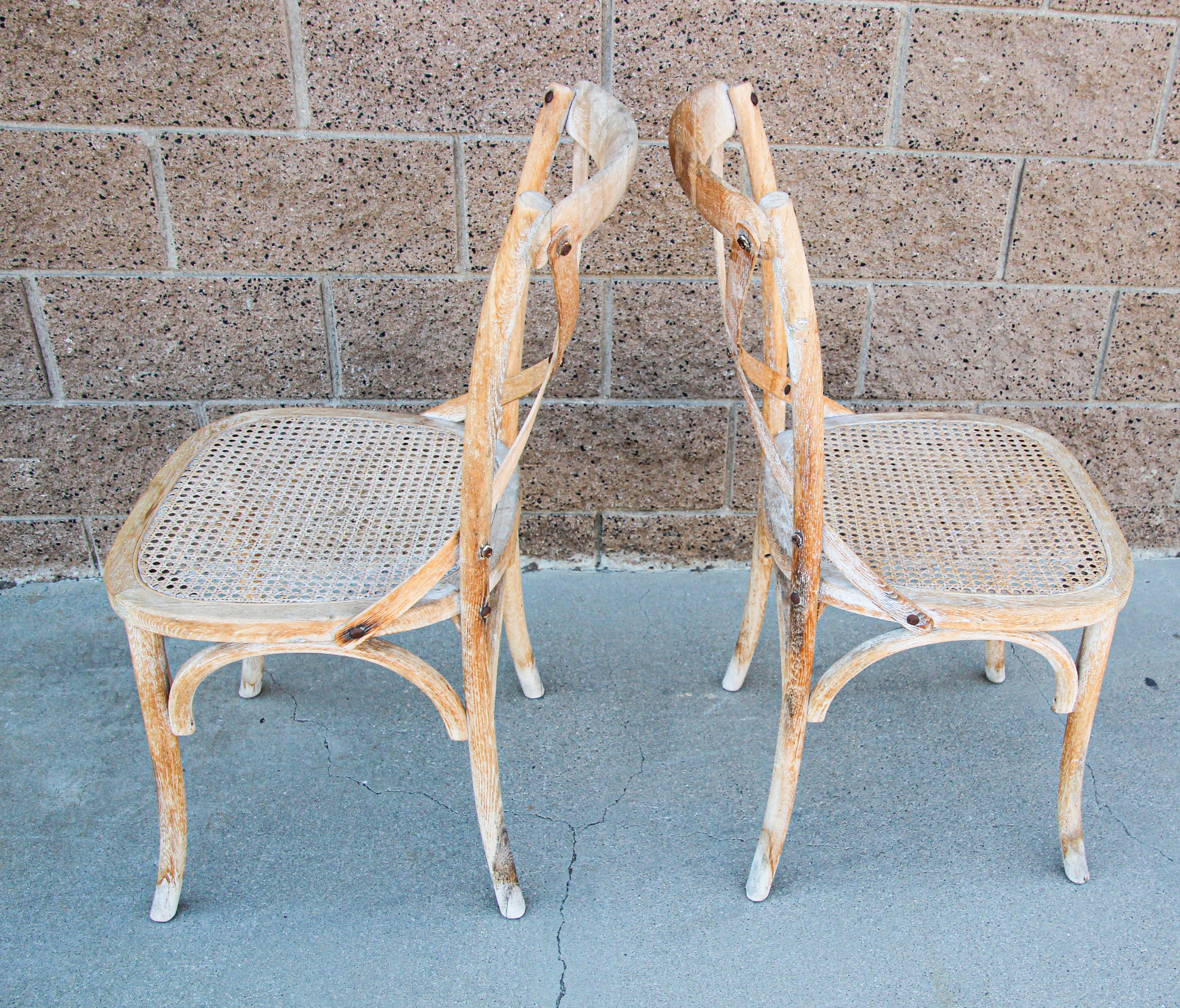 Pair of French Provincial Country Style Distressed Chairs For Sale 8