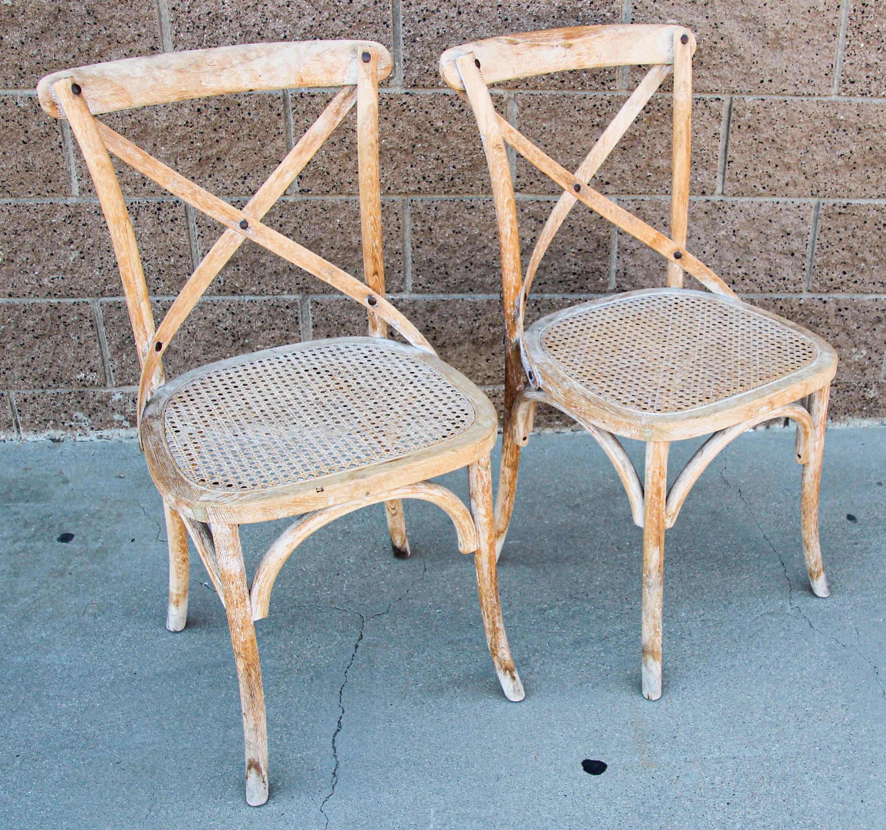 Pair of French Provincial Country Style Distressed Chairs For Sale 9