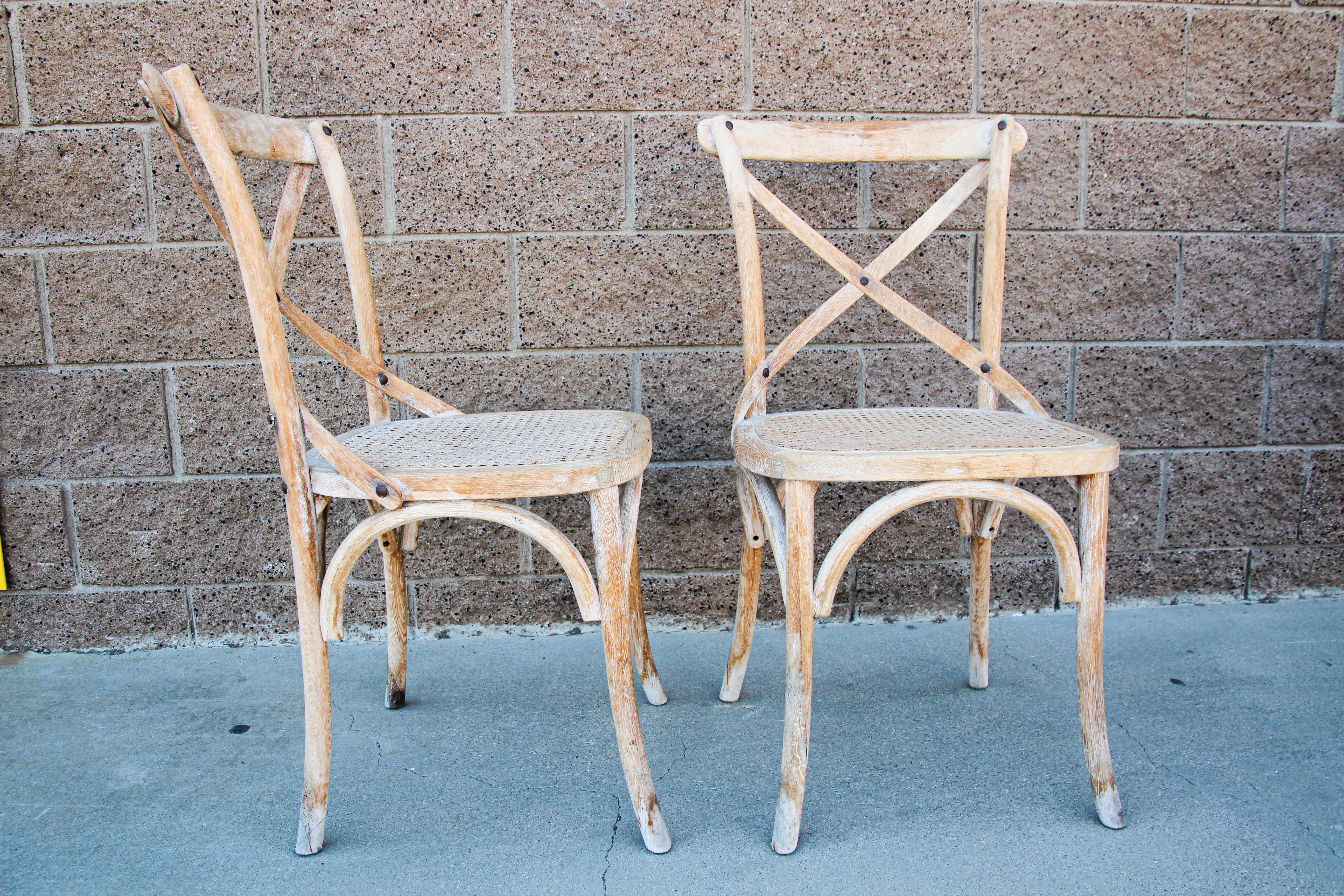 Pair of French Provincial Country Style Distressed Chairs For Sale 2