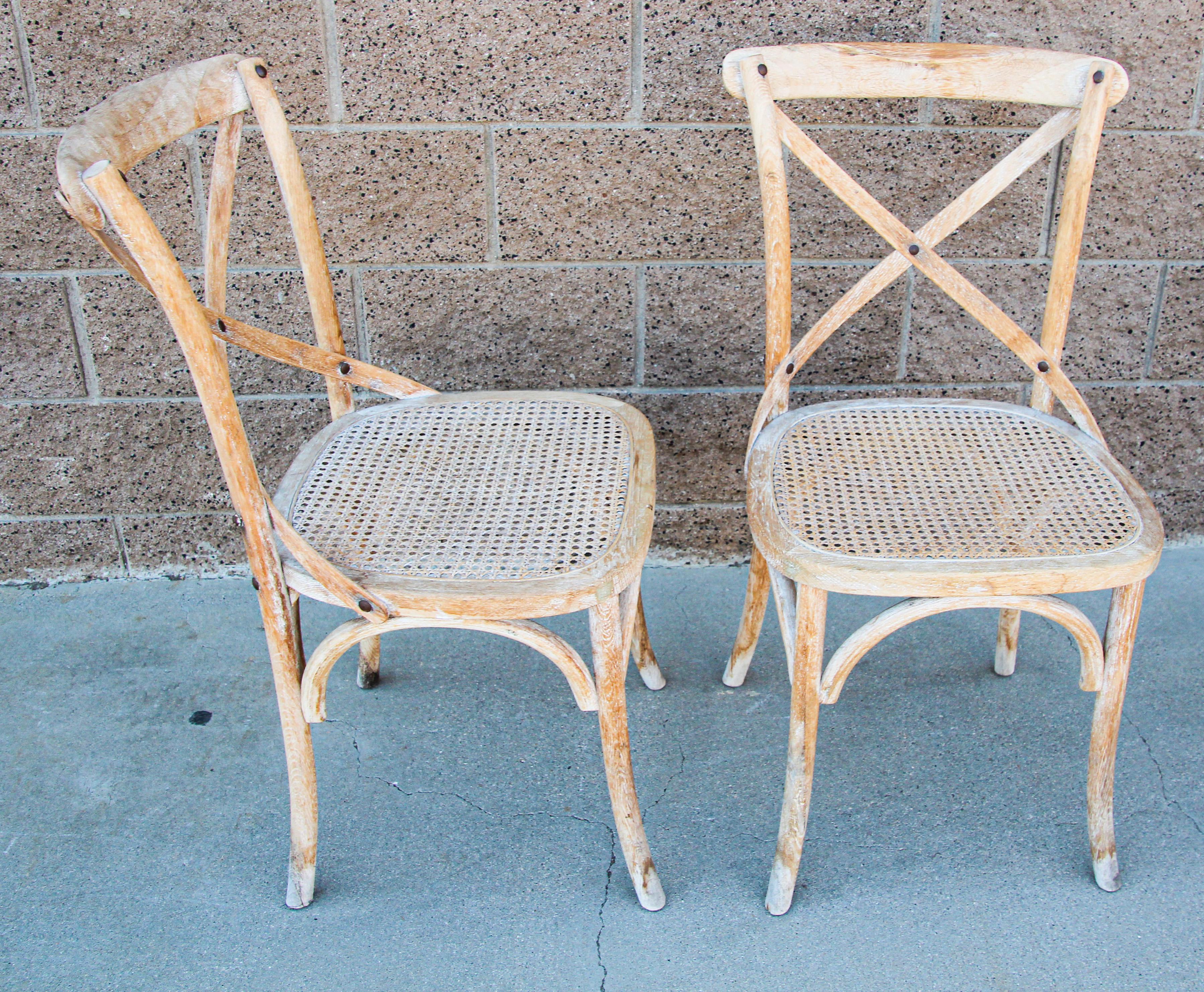 Pair of French Provincial Country Style Distressed Chairs For Sale 3