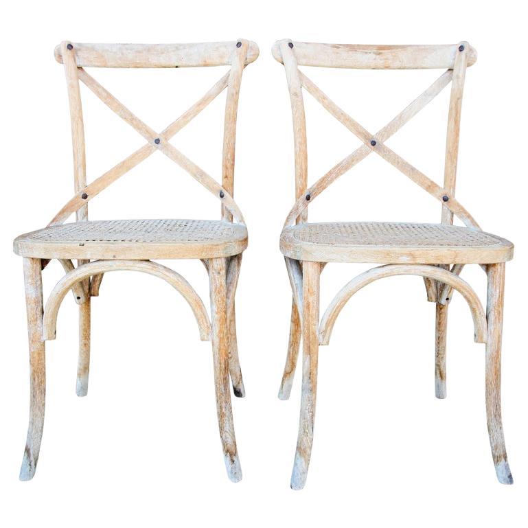 Pair of French Provincial Country Style Distressed Chairs For Sale