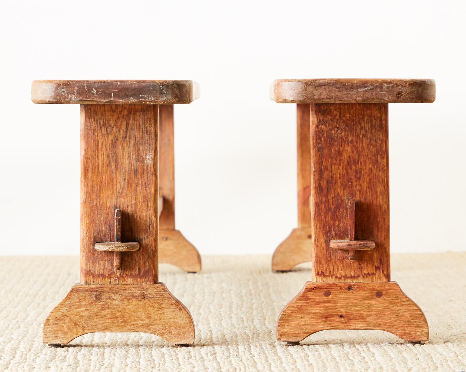 Pair of French Provincial Farmhouse Style Pine Trestle Benches 5