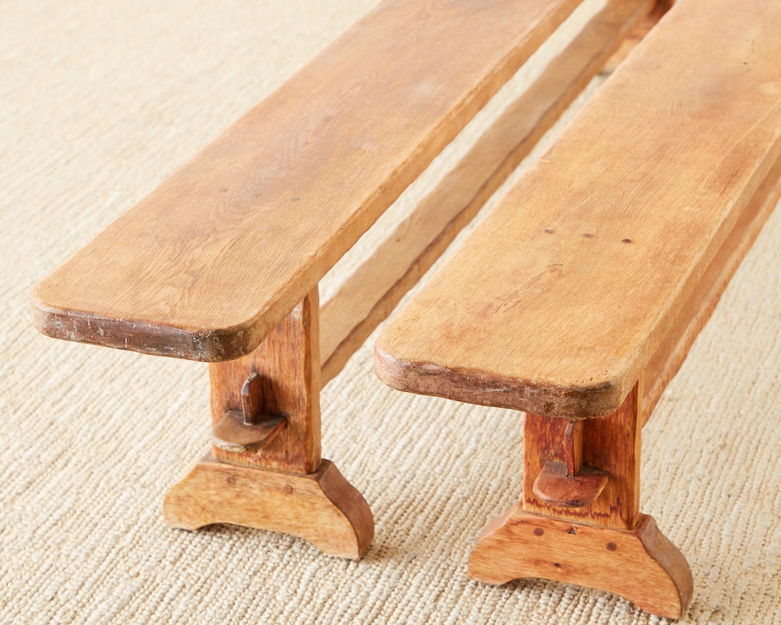 Pair of French Provincial Farmhouse Style Pine Trestle Benches 11