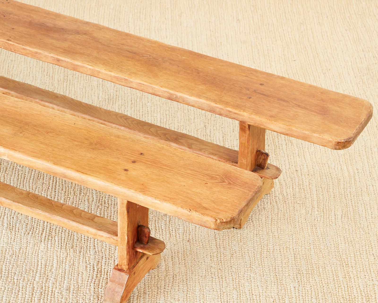 20th Century Pair of French Provincial Farmhouse Style Pine Trestle Benches